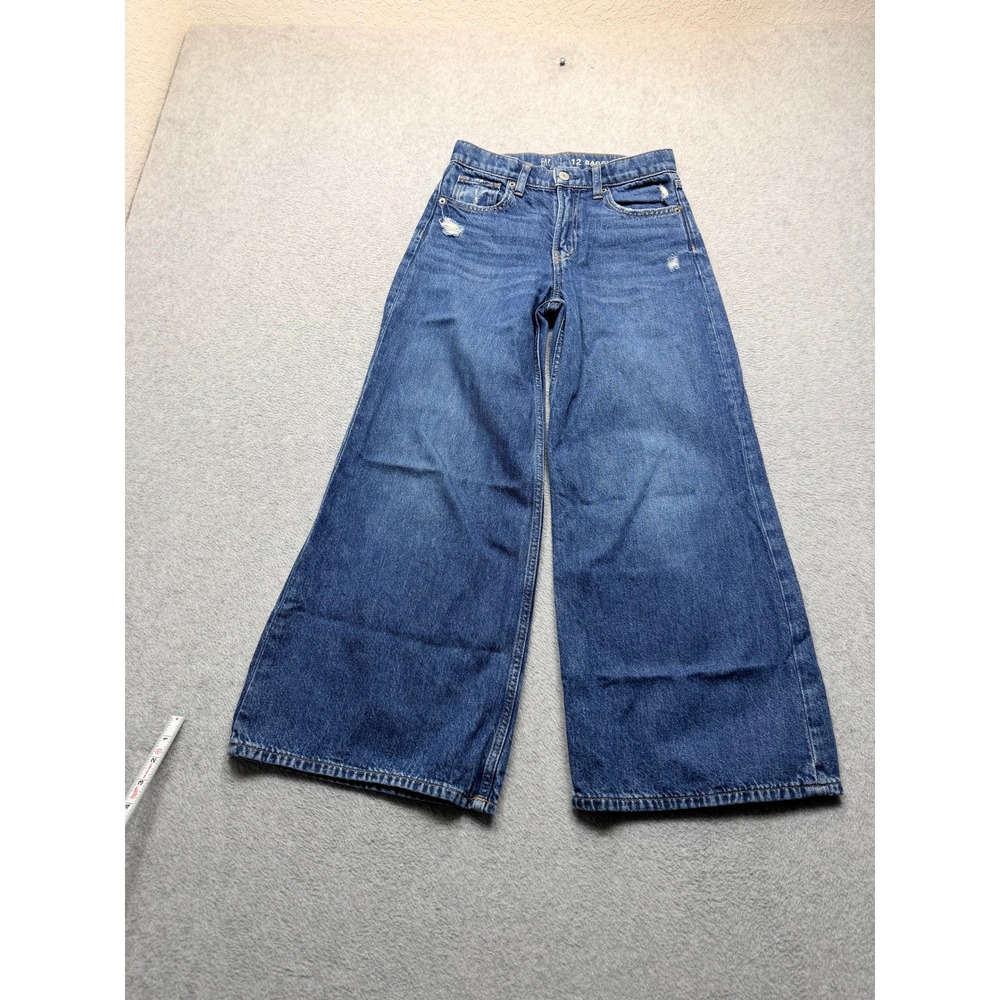 Gap Kids Girls 12 Baggy Jeans Medium Wash Distressed Wide Leg Denim Pants